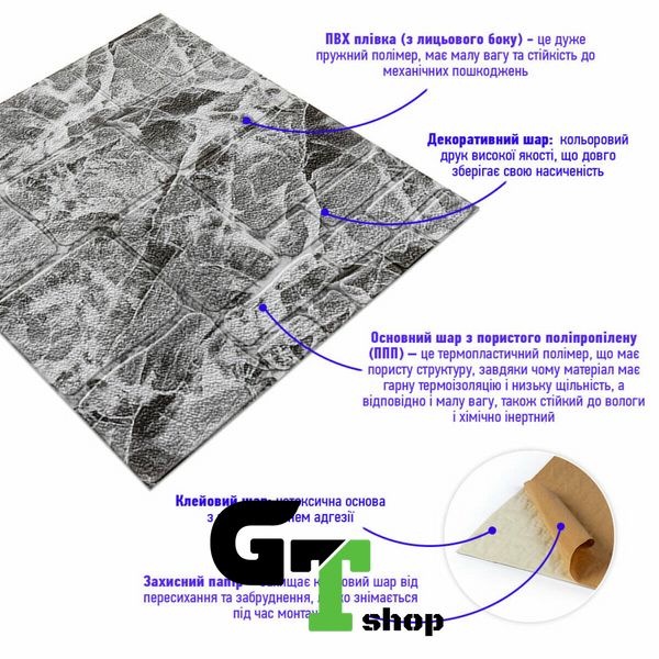 Самоклеюча декоративна 3D панель камінь чорно-білий мармур 700х700х7мм (154) SW-00000219