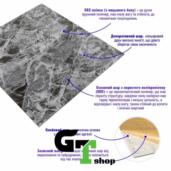 Декоративна 3D панель самоклейка Мармурова плитка 700х700х4мм (192) SW-00000529