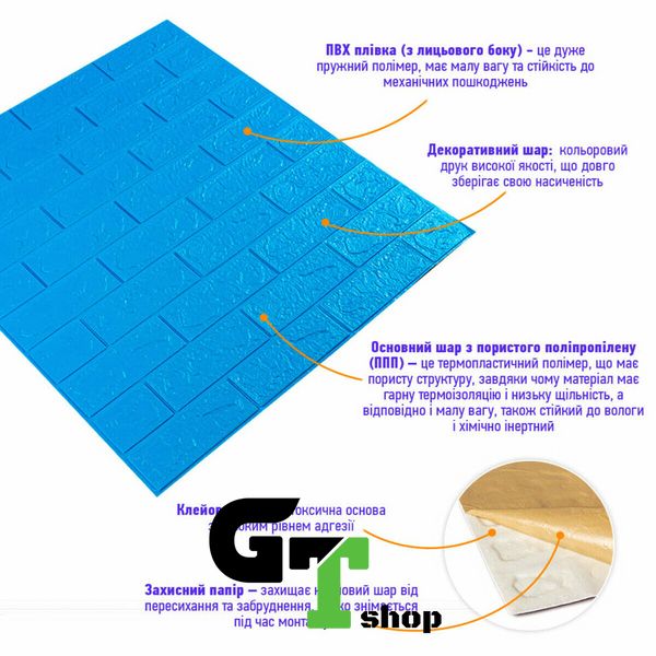 3D панель самоклеюча цегла Синій 700х770х3мм (003-3) SW-00000661
