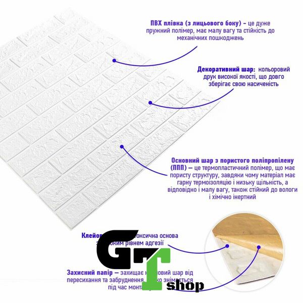 3D панель самоклеюча цегла Білий Матовий 700х770х5мм (001-5M) SW-00000587