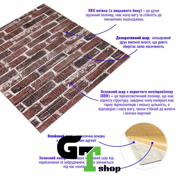 Декоративна 3D панель самоклейка під цеглу червону Катеринославський 700х770х5мм (043) SW-00000031