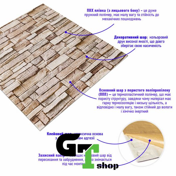 Самоклеюча 3D панель під бежеву цеглу катеринослав 700х770х3мм (344-3) SW-00001383