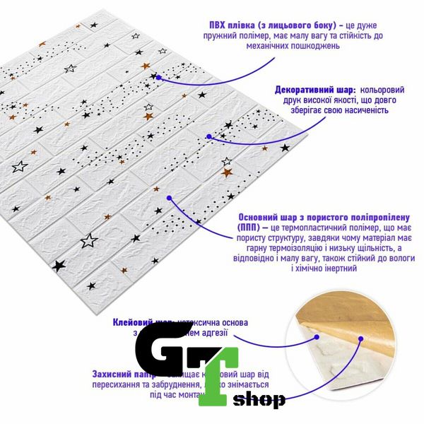 Декоративна 3D панель самоклейка під білий цегла Зірки 700х770х5мм (021) SW-00000086