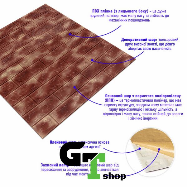 Декоративна 3D панель самоклейка під цеглу Коричневий з золотом Мармур 700х770х5мм (361) SW-00000637