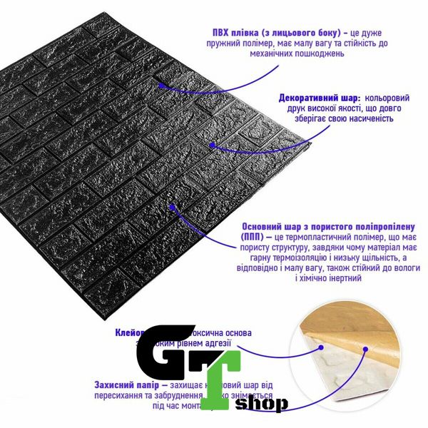 3D панель самоклеюча цегла Чорна 700х770х3мм (019-3) SW-00000584