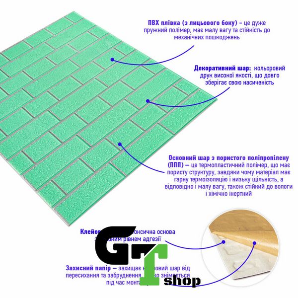 Панель стінова 70*70cm*5mm зелена цегла зі сріблом (D) SW-00001803