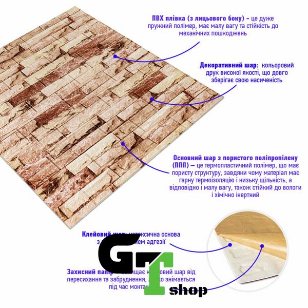 Самоклеюча 3D панель під бежеву цеглу катеринослав 700x770x5мм SW-00001375