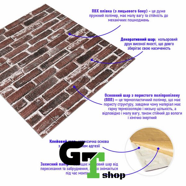 Самоклеюча 3D панель під червону катеринославську цеглу 700х770х3мм (43-3) SW-00001164