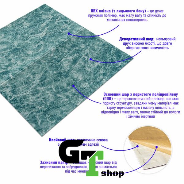 Декоративна 3D панель самоклейка Морська мармурова плитка 700х700х4мм (362) SW-00000530