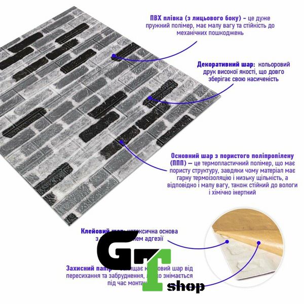 Самоклеюча 3D панель під сіру цеглу катеринослав 700х770х3мм (342-3) SW-00001147